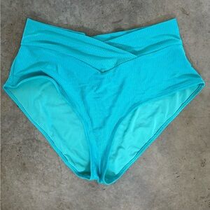 aerie High-Waisted Ribbed Bikini Bottoms - Teal